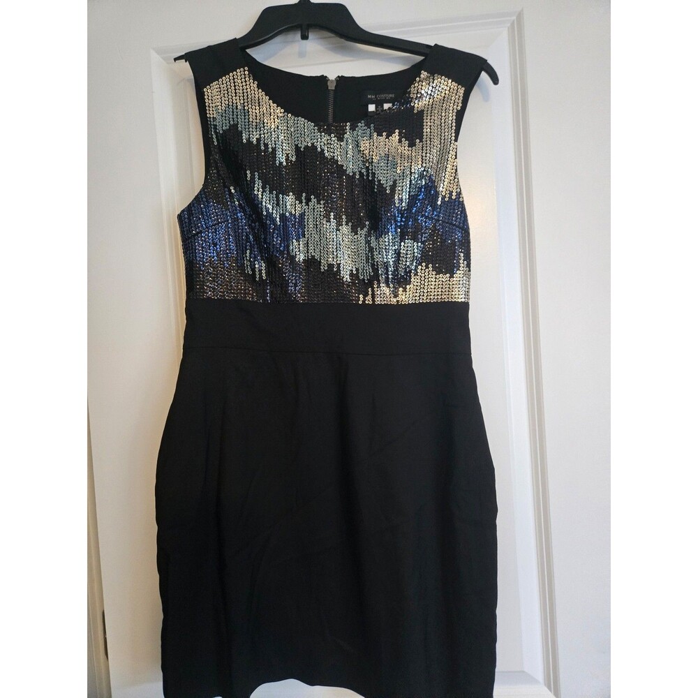 Mm COUTURE Sequin Bodice Black Sheath Dress Medium